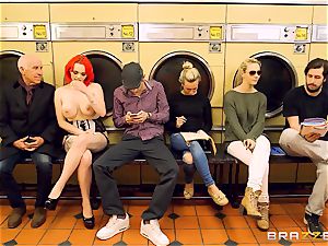Flame haired Jasmine James gets inserted in the launderette
