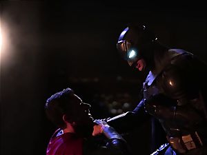 Superheroes battle. Dark Knight Rises, man of Steel and Amazon Diana